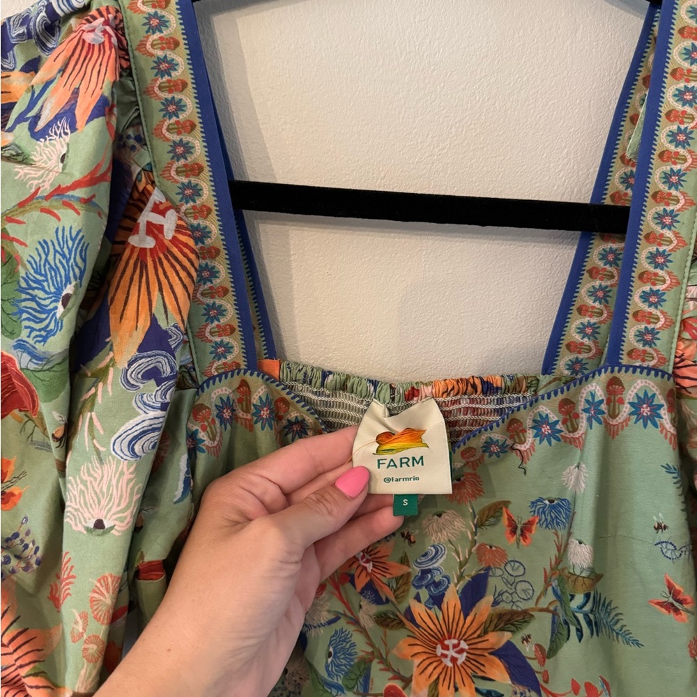 FARM Rio Green Floral Puff-Sleeve Mini Dress - Picture 4 of 4